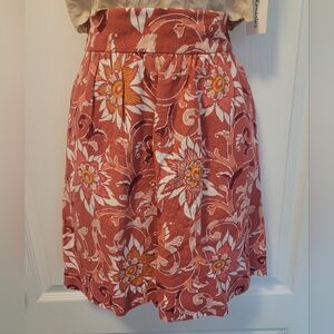 LOFT Linen Blend Mini Skirt Floral Elastic Waist Size S